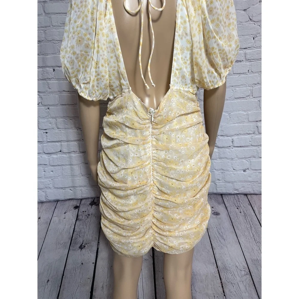 New Free People Tea Yellow Floral Tessa Dress Size M
